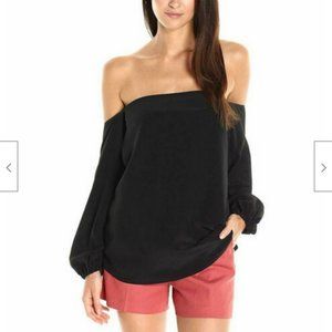 Theory Laureema Off the Shoulder Black Silk Blouse